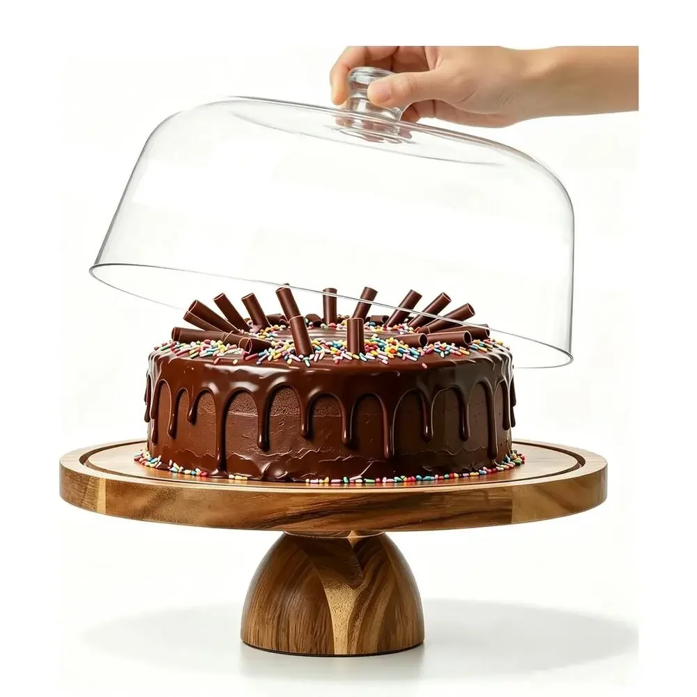 Sold on FB MarketplaceAcacia Wood Cake Stand with Acrylic Dome Lid, 12 inch Roun